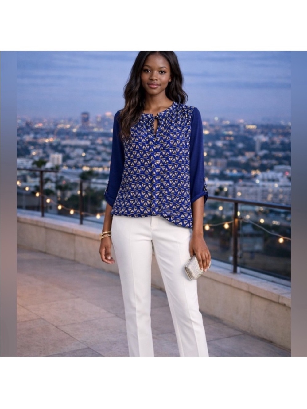 Anthropologie Navy Geometric Print Blouse